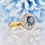 Ellibelle Jewellery Vintage 1982 Sapphire & Diamond 18ct Gold Round Cluster Ring