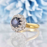 Ellibelle Jewellery Vintage 1982 Sapphire & Diamond 18ct Gold Round Cluster Ring