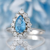 Ellibelle Jewellery Vintage 1983 Aquamarine & Diamond 18ct White Gold Pear-Shaped Cluster Ring