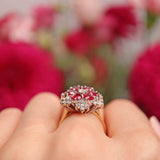 Ellibelle Jewellery Vintage 1983 Ruby & Diamond 18ct Gold Cluster Dress Ring
