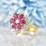 Ellibelle Jewellery Vintage 1983 Ruby & Diamond 18ct Gold Cluster Dress Ring