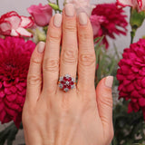 Ellibelle Jewellery Vintage 1983 Ruby & Diamond 18ct Gold Cluster Dress Ring
