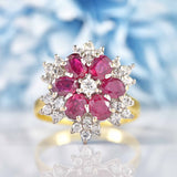 Ellibelle Jewellery Vintage 1983 Ruby & Diamond 18ct Gold Cluster Dress Ring