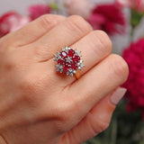 Ellibelle Jewellery Vintage 1983 Ruby & Diamond 18ct Gold Cluster Dress Ring