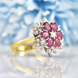 Ellibelle Jewellery Vintage 1983 Ruby & Diamond 18ct Gold Cluster Dress Ring