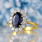 Ellibelle Jewellery Vintage 1983 Sapphire & Diamond 18ct Gold Cluster Engagement Ring