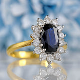 Ellibelle Jewellery Vintage 1983 Sapphire & Diamond 18ct Gold Cluster Engagement Ring
