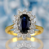 Ellibelle Jewellery Vintage 1983 Sapphire & Diamond 18ct Gold Cluster Engagement Ring