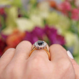 Ellibelle Jewellery Vintage 1983 Sapphire & Diamond 18ct Gold Cluster Engagement Ring