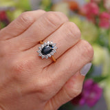 Ellibelle Jewellery Vintage 1983 Sapphire & Diamond 18ct Gold Cluster Engagement Ring