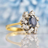 Ellibelle Jewellery Vintage 1983 Sapphire & Diamond 18ct Gold Cluster Ring