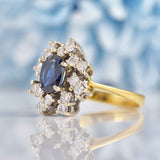 Ellibelle Jewellery Vintage 1983 Sapphire & Diamond 18ct Gold Cluster Ring