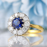 Ellibelle Jewellery Vintage 1983 Sapphire & Diamond 18ct Gold Halo Cluster Ring