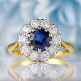 Ellibelle Jewellery Vintage 1983 Sapphire & Diamond 18ct Gold Halo Cluster Ring