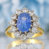 Ellibelle Jewellery Vintage 1984 Ceylon Sapphire & Diamond 18ct Gold Cluster Ring (2.87cts)