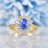 Ellibelle Jewellery Vintage 1984 Ceylon Sapphire & Diamond 18ct Gold Cluster Ring