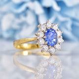Ellibelle Jewellery Vintage 1984 Ceylon Sapphire & Diamond 18ct Gold Cluster Ring