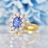 Ellibelle Jewellery Vintage 1984 Ceylon Sapphire & Diamond 18ct Gold Cluster Ring