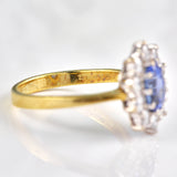 Ellibelle Jewellery Vintage 1984 Ceylon Sapphire & Diamond 18ct Gold Cluster Ring