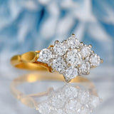 Ellibelle Jewellery Vintage 1984 Diamond 18ct Gold Nine-Stone Cluster Ring (0.85cts)