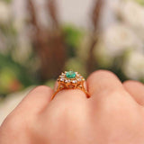 Ellibelle Jewellery Vintage 1984 Emerald & Diamond 18ct Gold Pear-Shaped Cluster Engagement Ring