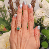 Ellibelle Jewellery Vintage 1984 Emerald & Diamond 18ct Gold Pear-Shaped Cluster Engagement Ring