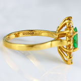 Ellibelle Jewellery Vintage 1984 Emerald & Diamond 18ct Gold Pear-Shaped Cluster Engagement Ring