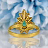 Ellibelle Jewellery Vintage 1984 Emerald & Diamond 18ct Gold Pear-Shaped Cluster Engagement Ring