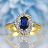 Ellibelle Jewellery Vintage 1984 Sapphire & Diamond 18ct Gold Cluster Ring (0.96cts)