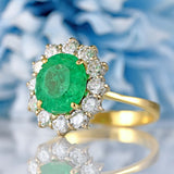 Ellibelle Jewellery Vintage 1985 Emerald & Diamond 18ct Gold Cluster Engagement Ring (3.66cts)
