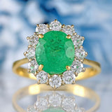 Ellibelle Jewellery Vintage 1985 Emerald & Diamond 18ct Gold Cluster Engagement Ring (3.66cts)