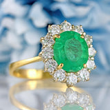 Ellibelle Jewellery Vintage 1985 Emerald & Diamond 18ct Gold Cluster Engagement Ring (3.66cts)