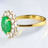 Ellibelle Jewellery Vintage 1985 Emerald & Diamond 18ct Gold Cluster Engagement Ring (3.66cts)