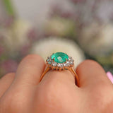 Ellibelle Jewellery Vintage 1985 Emerald & Diamond 18ct Gold Cluster Engagement Ring (3.66cts)