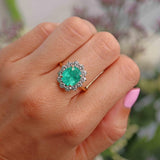 Ellibelle Jewellery Vintage 1985 Emerald & Diamond 18ct Gold Cluster Engagement Ring (3.66cts)
