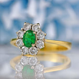 Ellibelle Jewellery Vintage 1985 Emerald & Diamond 18ct Gold Cluster Ring