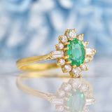 Ellibelle Jewellery Vintage 1985 Emerald & Diamond 18ct Gold Cluster Ring