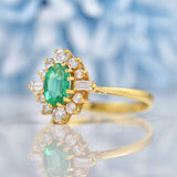 Ellibelle Jewellery Vintage 1985 Emerald & Diamond 18ct Gold Cluster Ring