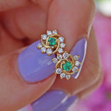Ellibelle Jewellery Vintage 1985 Emerald & Diamond 18ct Gold Stud Earrings