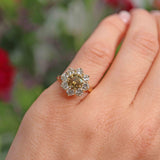 Ellibelle Jewellery Vintage 1985 Fancy Yellow Diamond 18ct Gold Cluster Engagement Ring