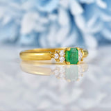 Ellibelle Jewellery Vintage 1985 Natural Emerald & Diamond 18ct Gold Ring