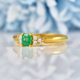 Ellibelle Jewellery Vintage 1985 Natural Emerald & Diamond 18ct Gold Ring