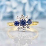 Ellibelle Jewellery Vintage 1985 Sapphire & Diamond 18ct Gold Cluster Ring