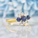 Ellibelle Jewellery Vintage 1985 Sapphire & Diamond 18ct Gold Cluster Ring