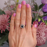 Ellibelle Jewellery Vintage 1985 Sapphire & Diamond 18ct White Gold Daisy Cluster Ring