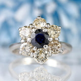 Ellibelle Jewellery Vintage 1985 Sapphire & Diamond 18ct White Gold Daisy Cluster Ring