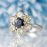 Ellibelle Jewellery Vintage 1985 Sapphire & Diamond 18ct White Gold Daisy Cluster Ring