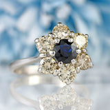 Ellibelle Jewellery Vintage 1985 Sapphire & Diamond 18ct White Gold Daisy Cluster Ring