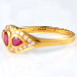 Ellibelle Jewellery Vintage 1985 Vari-Cut Ruby & Diamond 18ct Gold Three-Stone Cluster Ring