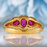 Ellibelle Jewellery Vintage 1985 Vari-Cut Ruby & Diamond 18ct Gold Three-Stone Cluster Ring